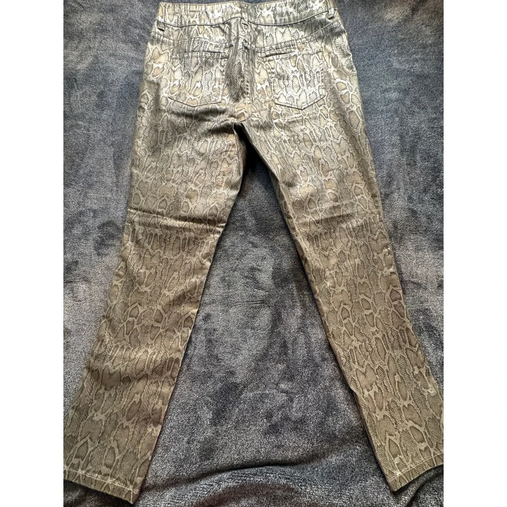 Chicos Platinum Metallic Snakeskin Print Slim Jeans Gold Bronze Size 2.5 - 14